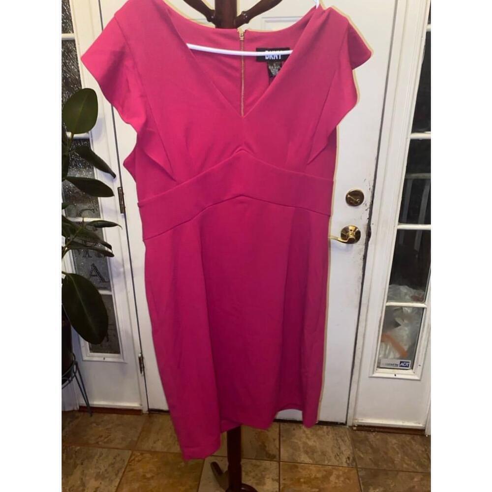 Women's DKNY Pink Ruffle Sleeve Dress Size 14